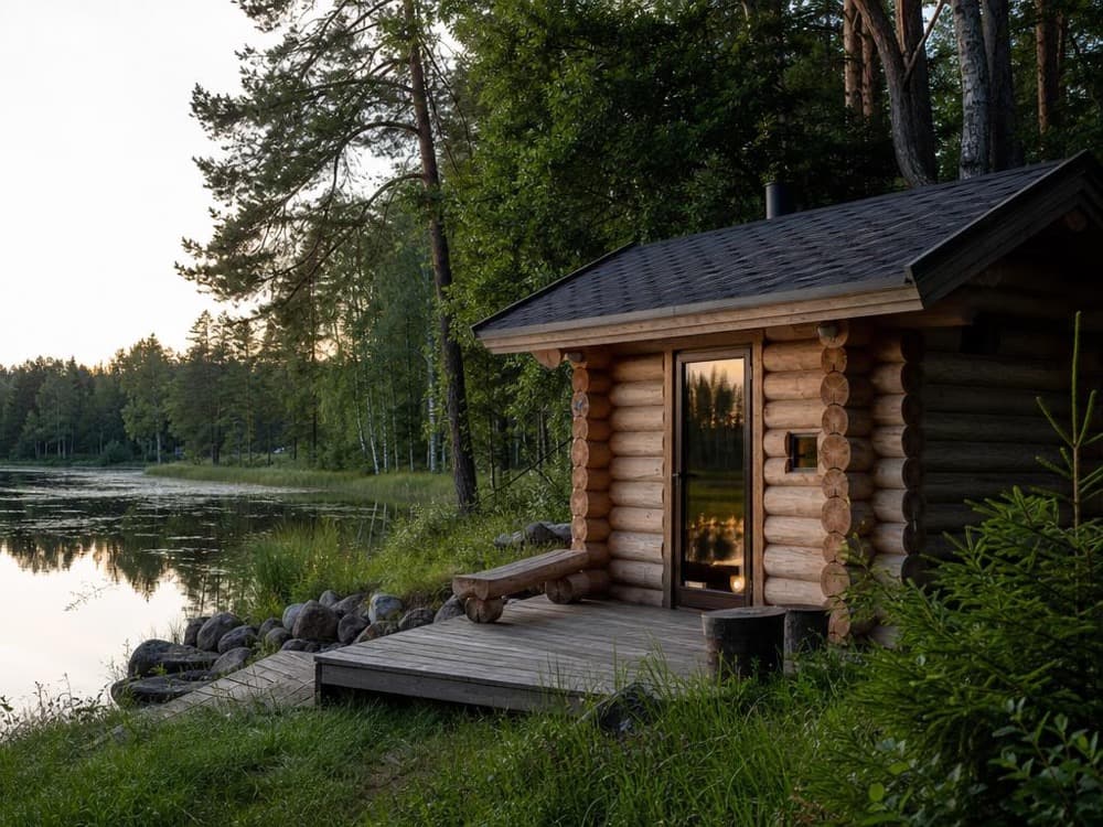 Palksaun järve kaldal, ees puitterrass